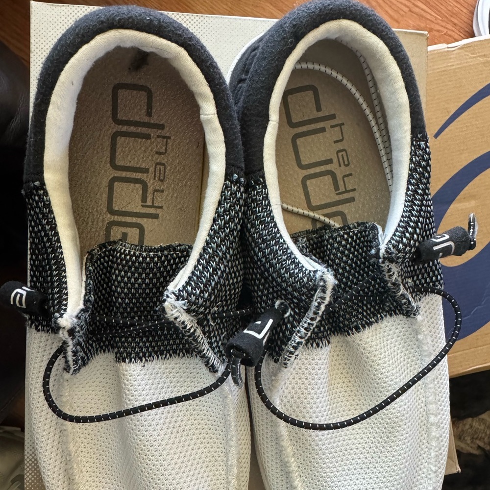 Hey Dude Black and White Slip-On Shoes
